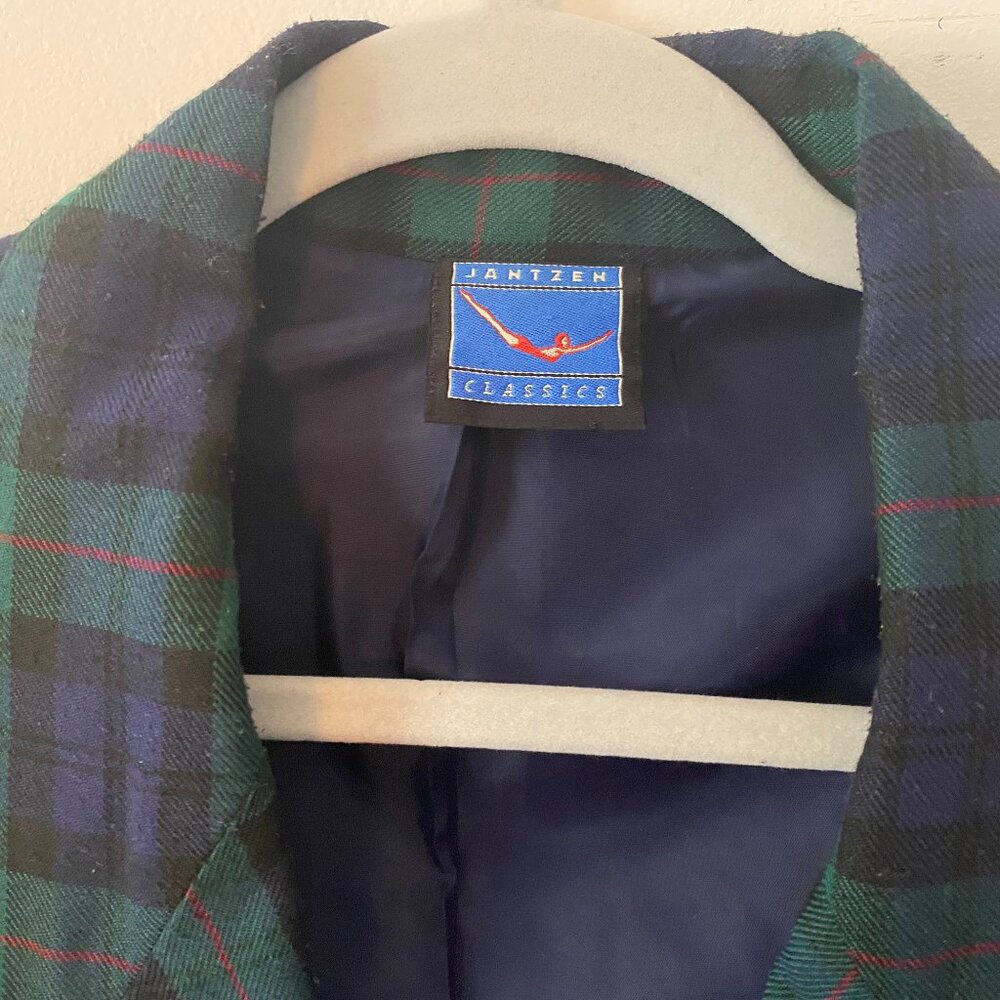 Vintage Jantzen Green/ Blue Plaid Oversized Wool Blend Blazer‎ Size Large - Picture 3 of 4